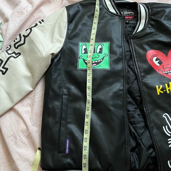 Keith Haring Members Only Varsity Faux Leather Bomber Jacket Heart Black Men XL - Picture 12 of 14